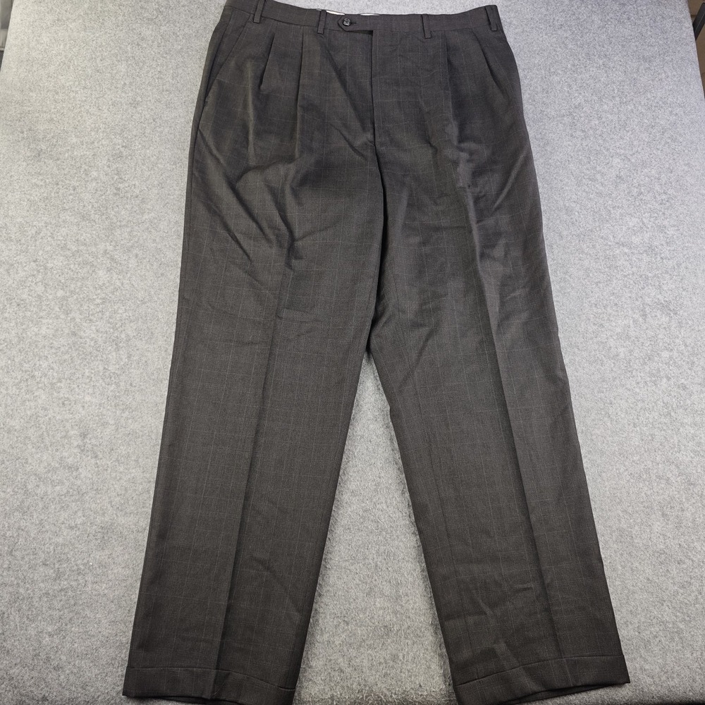 Canali Wool Dress Pants Mens 38x32 EU 56 Pleated Cuffed Gray Windowpane Italy